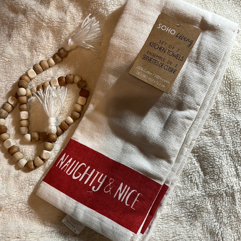 Naughty & Nice set of 2 kitchen towels 18” x 28” 100% cotton